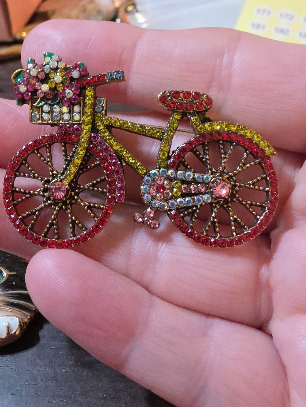 A162- Rhinestone Bicycle Brooch - Multicolor